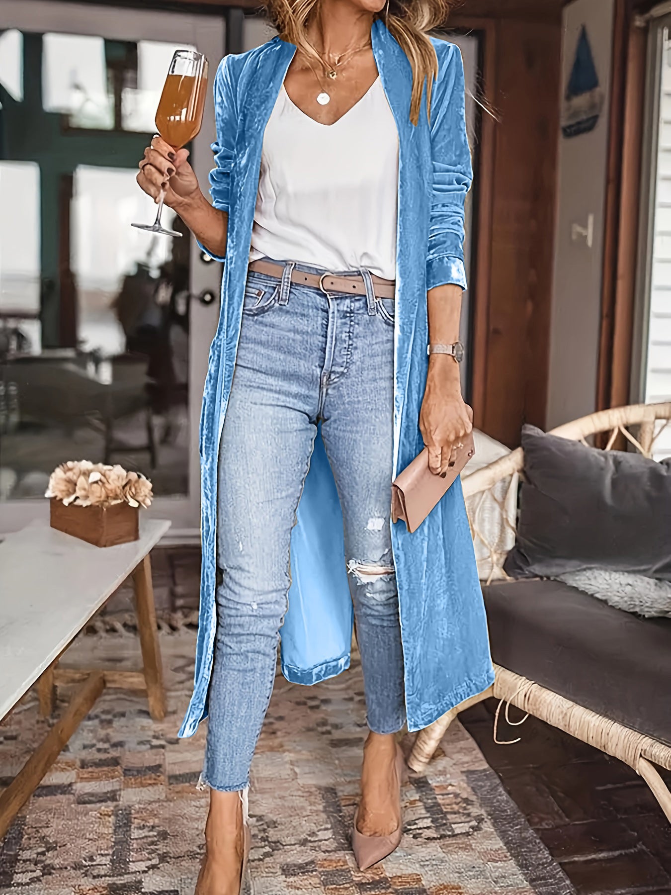 Open Front Long Sleeve Coat - Carbone's Marketplace