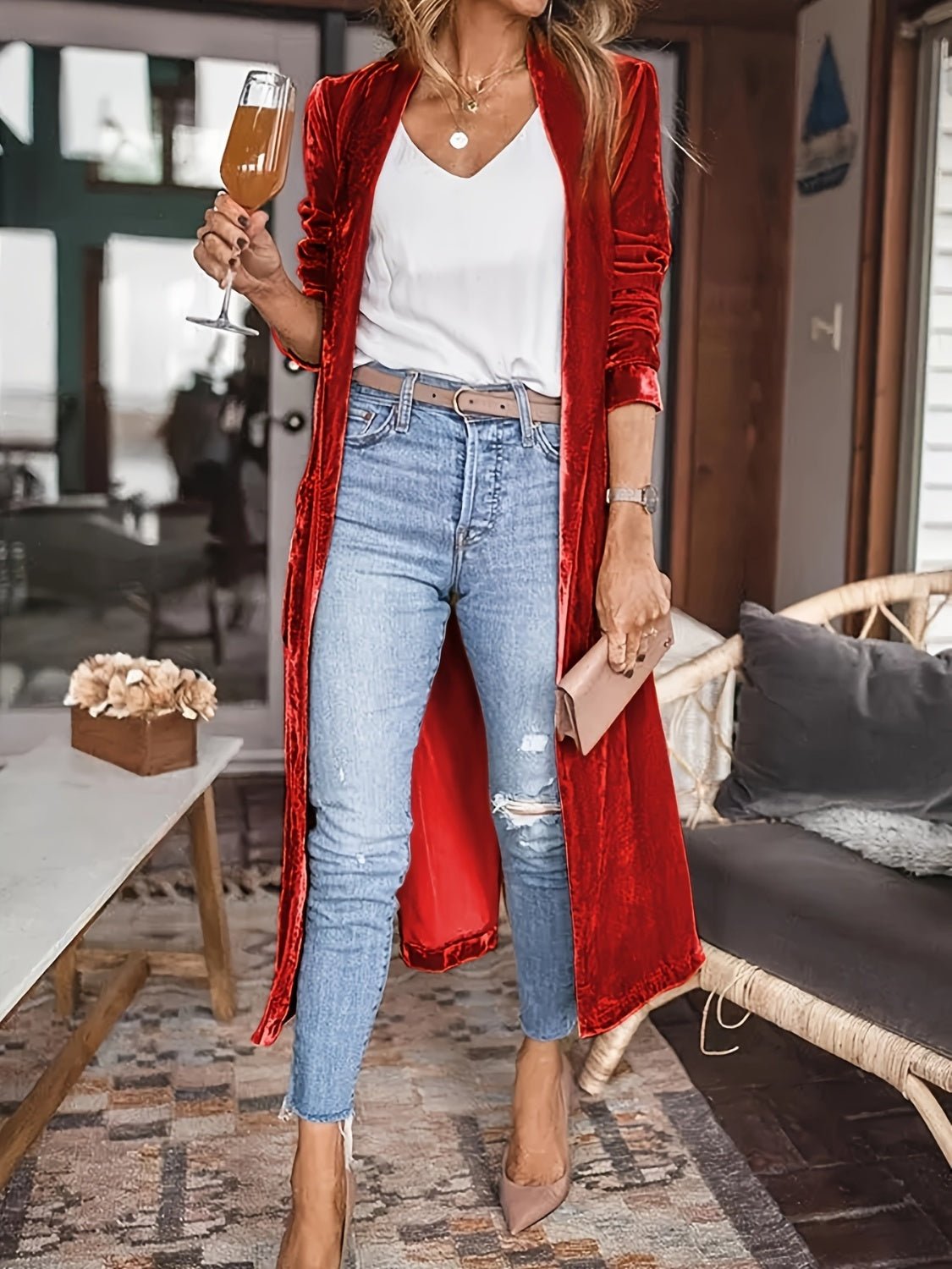 Open Front Long Sleeve Coat - Carbone's Marketplace