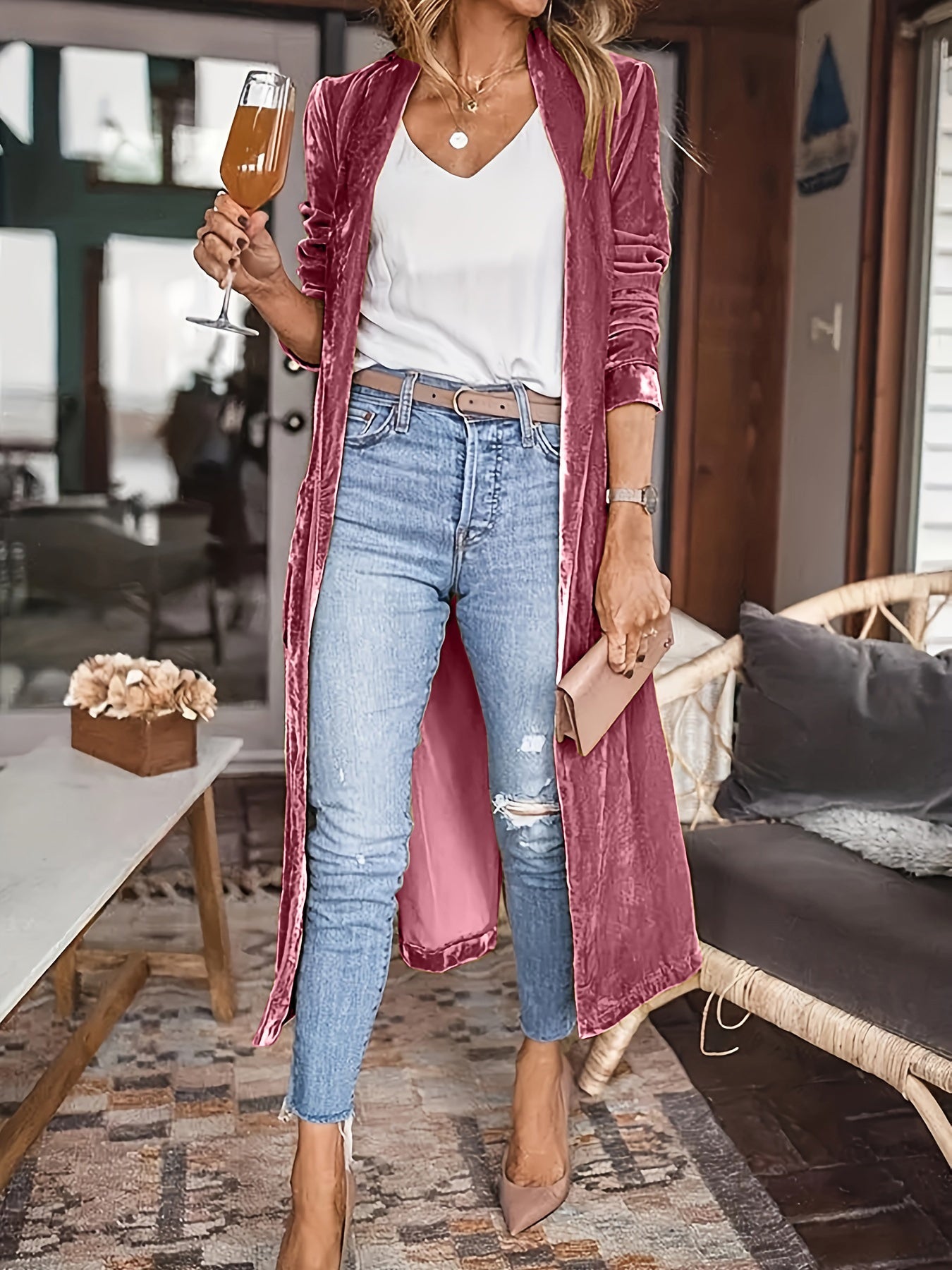 Open Front Long Sleeve Coat - Carbone's Marketplace