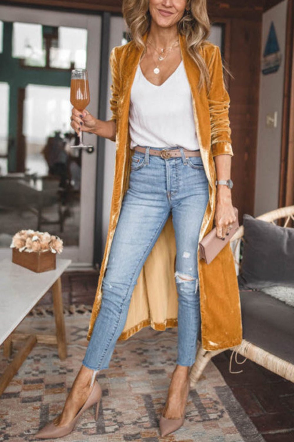 Open Front Long Sleeve Coat - Carbone's Marketplace