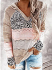 Openwork Leopard Drawstring Hooded Sweater - 6 Color Choices - Carbone's Marketplace