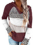 Openwork Leopard Drawstring Hooded Sweater - 6 Color Choices - Carbone's Marketplace