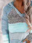 Openwork Leopard Drawstring Hooded Sweater - 6 Color Choices - Carbone's Marketplace