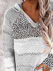 Openwork Leopard Drawstring Hooded Sweater - 6 Color Choices - Carbone's Marketplace