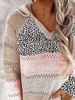 Openwork Leopard Drawstring Hooded Sweater - 6 Color Choices - Carbone's Marketplace