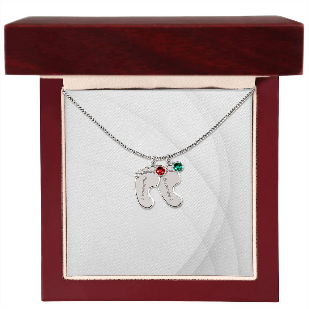 Personalized Engraved Baby Foot Necklace with Birthstone - Carbone's Marketplace