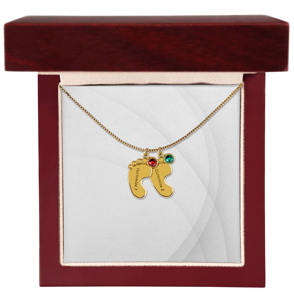Personalized Engraved Baby Foot Necklace with Birthstone - Carbone's Marketplace