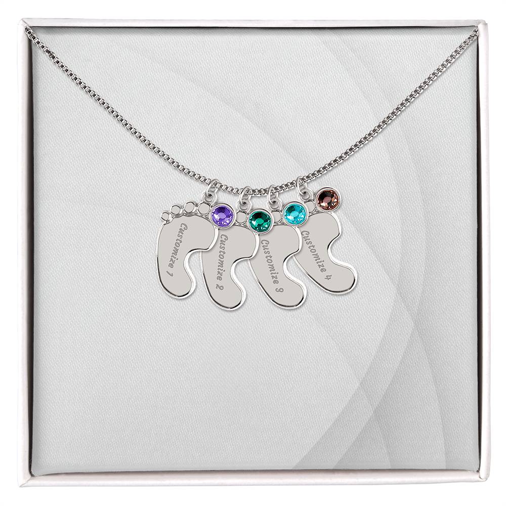 Personalized Engraved Baby Foot Necklace with Birthstone - Carbone's Marketplace