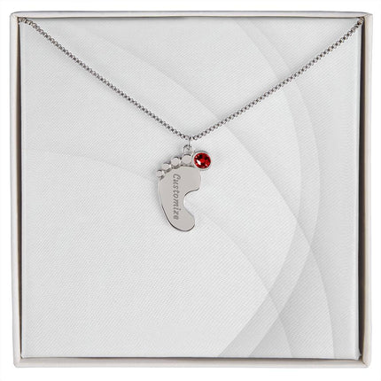 Personalized Engraved Baby Foot Necklace with Birthstone - Carbone's Marketplace