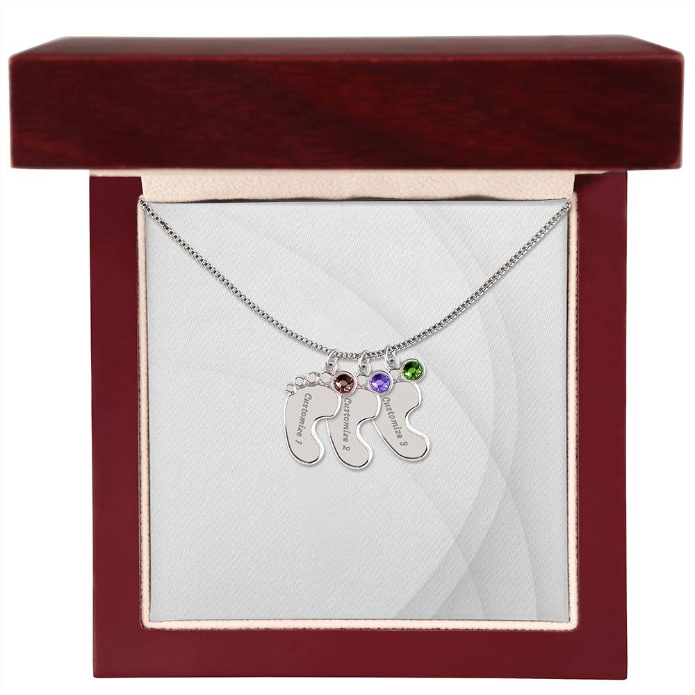 Personalized Engraved Baby Foot Necklace with Birthstone - Carbone's Marketplace