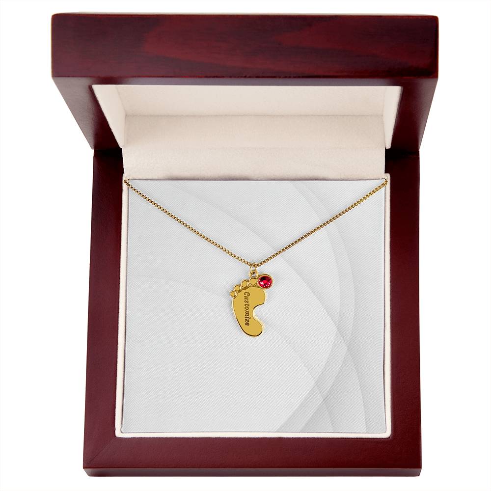 Personalized Engraved Baby Foot Necklace with Birthstone - Carbone's Marketplace