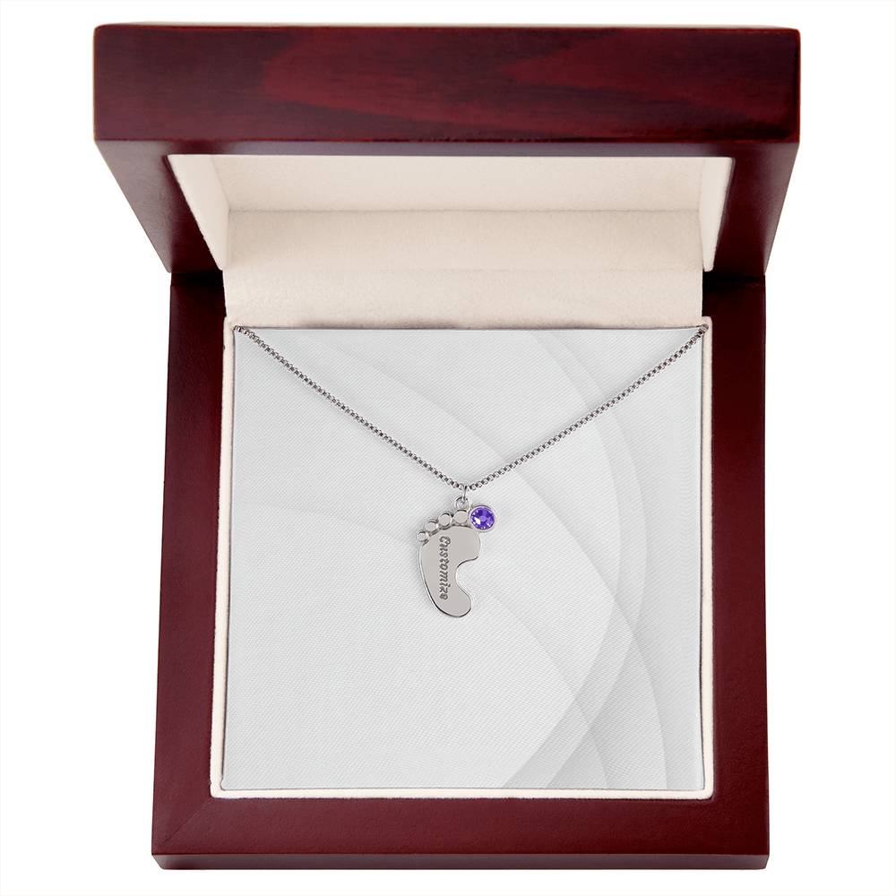 Personalized Engraved Baby Foot Necklace with Birthstone - Carbone's Marketplace