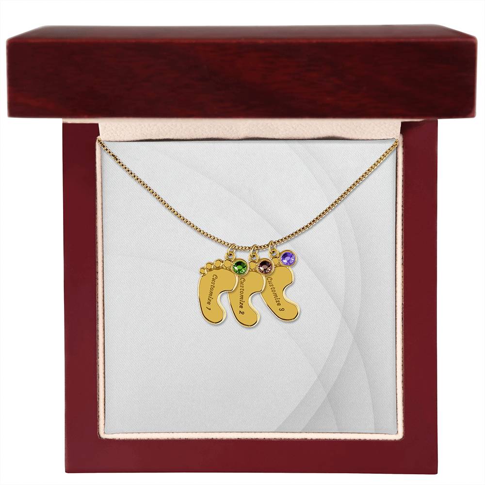 Personalized Engraved Baby Foot Necklace with Birthstone - Carbone's Marketplace
