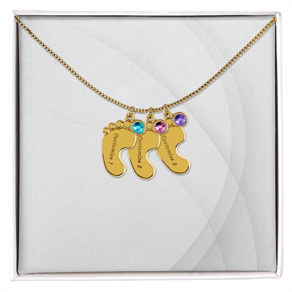 Personalized Engraved Baby Foot Necklace with Birthstone - Carbone's Marketplace