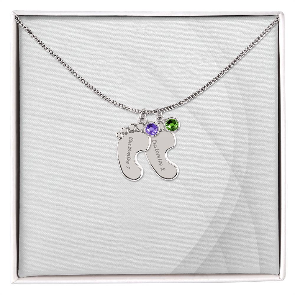Personalized Engraved Baby Foot Necklace with Birthstone - Carbone's Marketplace