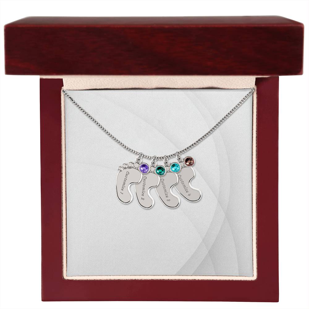 Personalized Engraved Baby Foot Necklace with Birthstone - Carbone's Marketplace