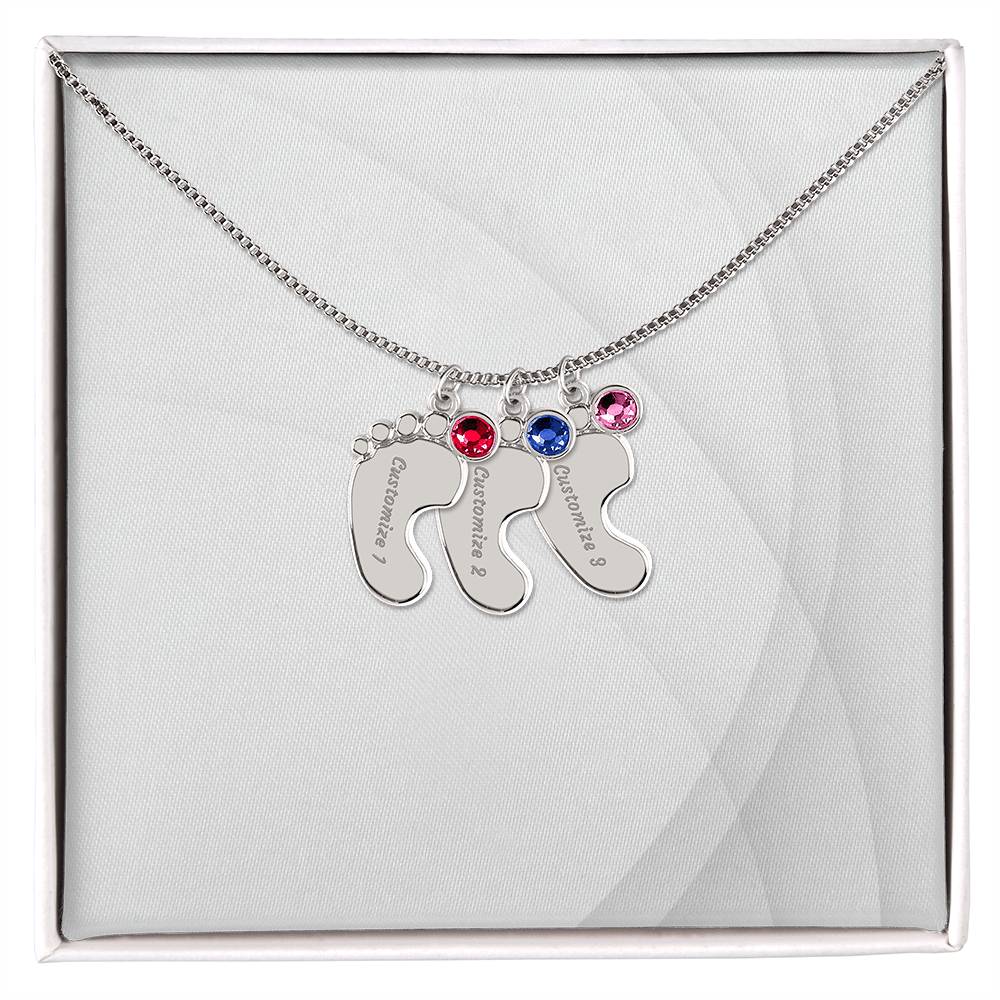 Personalized Engraved Baby Foot Necklace with Birthstone - Carbone's Marketplace