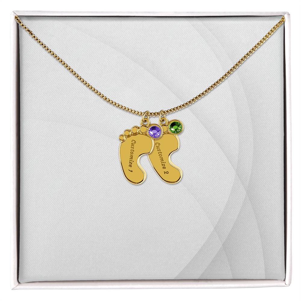 Personalized Engraved Baby Foot Necklace with Birthstone - Carbone's Marketplace