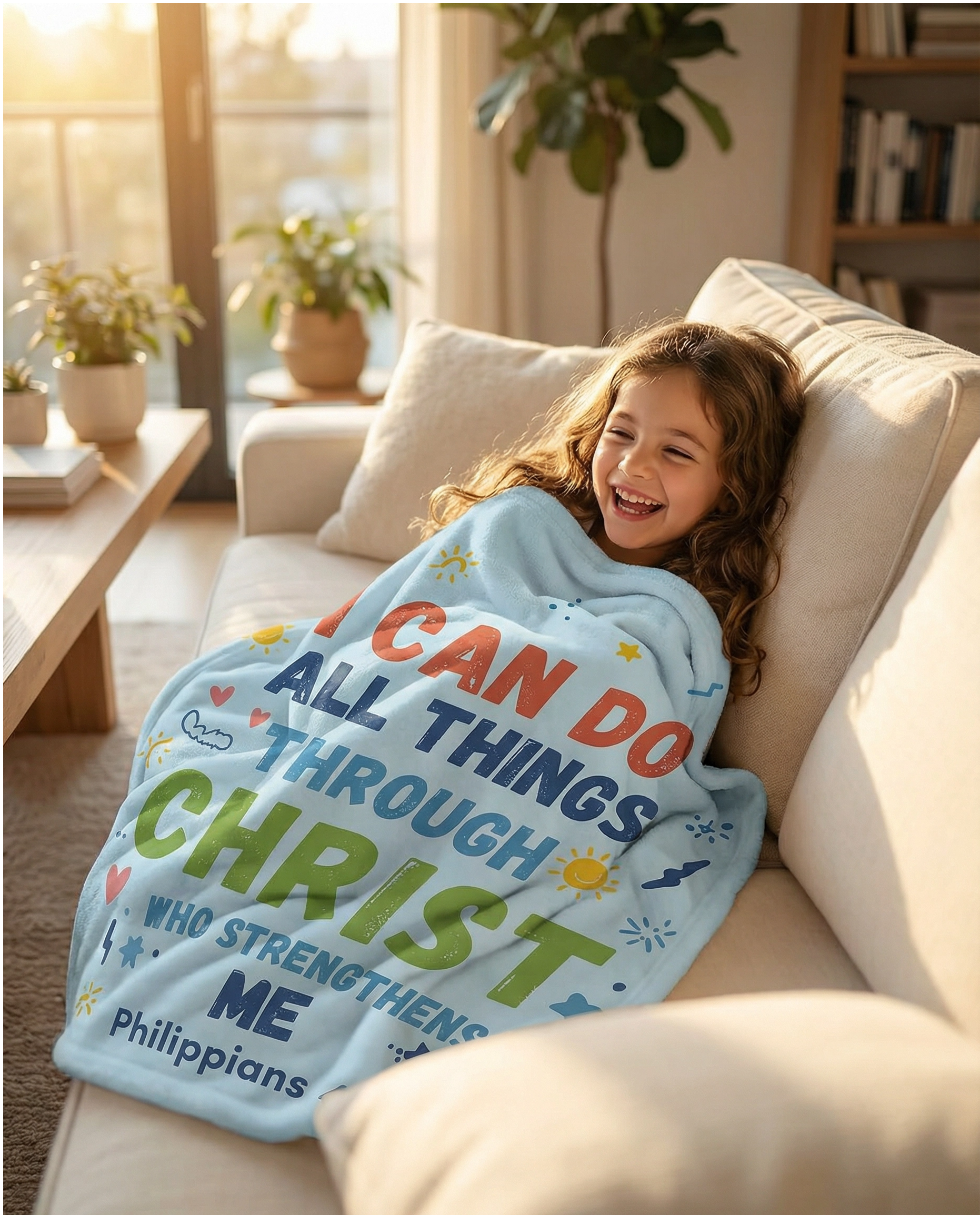 Kids Christian Blanket | I Can Do All Things Through Christ | Philippians 4:13 | Faith Gift for Boys Girls | Bible Verse Blanket
