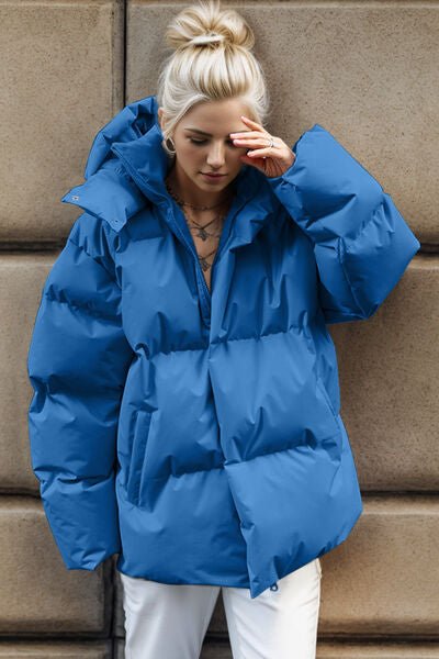 Pocketed Zip Up Hooded Puffer Jacket - Carbone's Marketplace