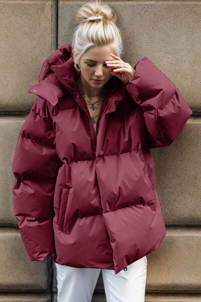 Pocketed Zip Up Hooded Puffer Jacket - Carbone's Marketplace