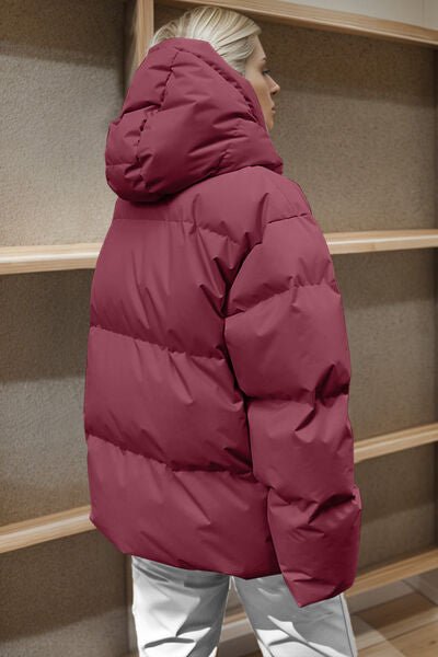Pocketed Zip Up Hooded Puffer Jacket - Carbone's Marketplace