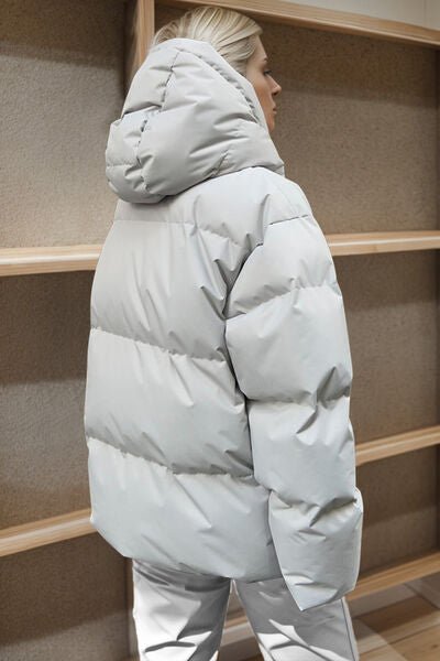 Pocketed Zip Up Hooded Puffer Jacket - Carbone's Marketplace