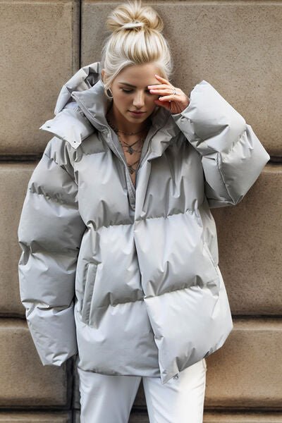 Pocketed Zip Up Hooded Puffer Jacket - Carbone's Marketplace