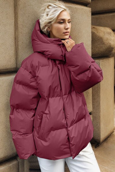 Pocketed Zip Up Hooded Puffer Jacket - Carbone's Marketplace