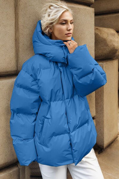 Pocketed Zip Up Hooded Puffer Jacket - Carbone's Marketplace