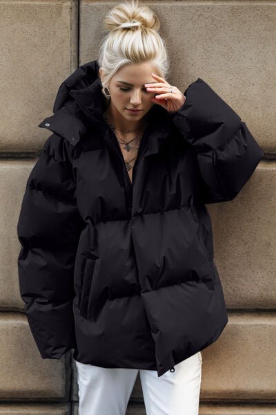 Pocketed Zip Up Hooded Puffer Jacket - Carbone's Marketplace