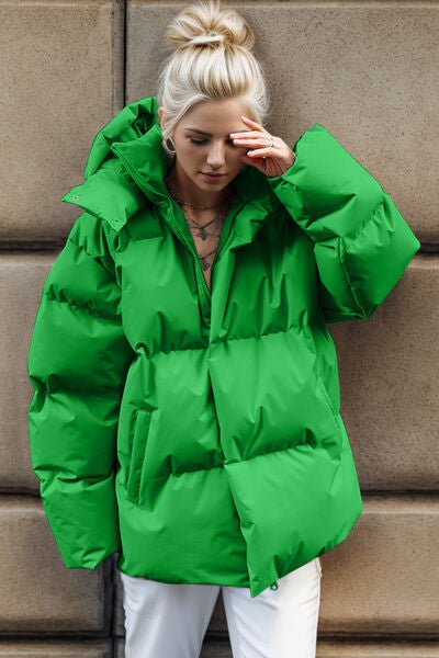 Pocketed Zip Up Hooded Puffer Jacket - Carbone's Marketplace