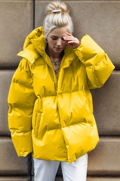 Pocketed Zip Up Hooded Puffer Jacket - Carbone's Marketplace