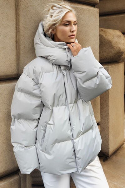 Pocketed Zip Up Hooded Puffer Jacket - Carbone's Marketplace