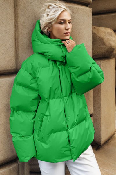 Pocketed Zip Up Hooded Puffer Jacket - Carbone's Marketplace