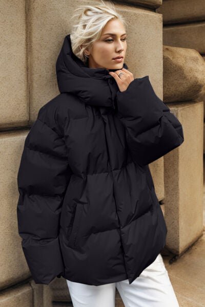Pocketed Zip Up Hooded Puffer Jacket - Carbone's Marketplace