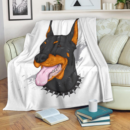 Premium Blanket Doberman Dog Cool Cartoon Portrait - Carbone's Marketplace