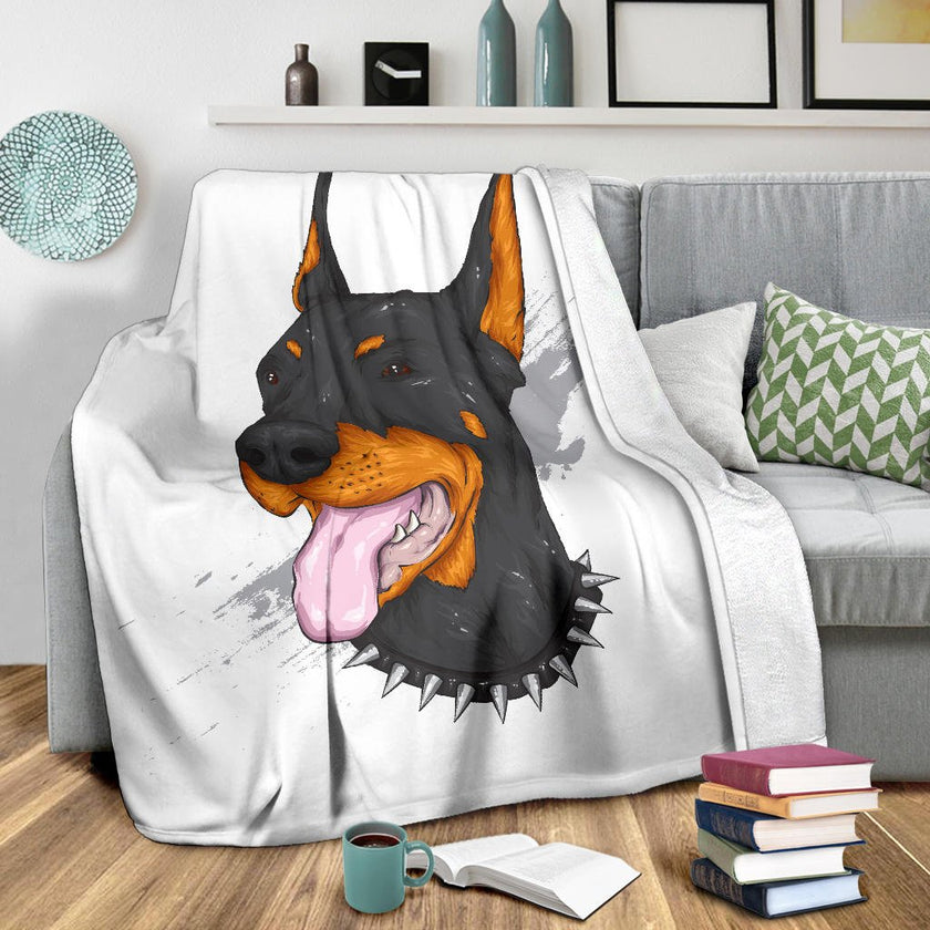 Premium Blanket Doberman Dog Cool Cartoon Portrait - Carbone's Marketplace