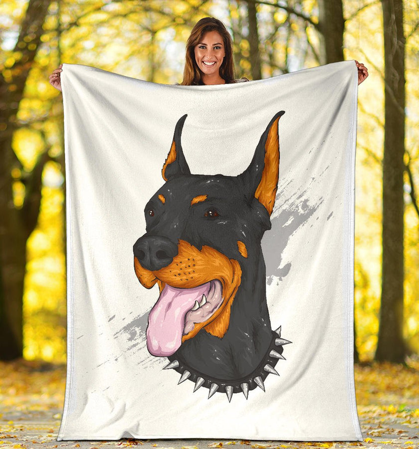 Premium Blanket Doberman Dog Cool Cartoon Portrait - Carbone's Marketplace