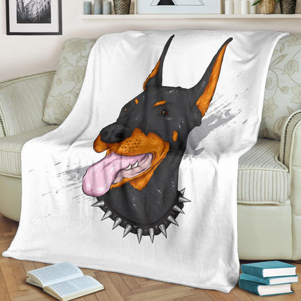 Premium Blanket Doberman Dog Cool Cartoon Portrait - Carbone's Marketplace