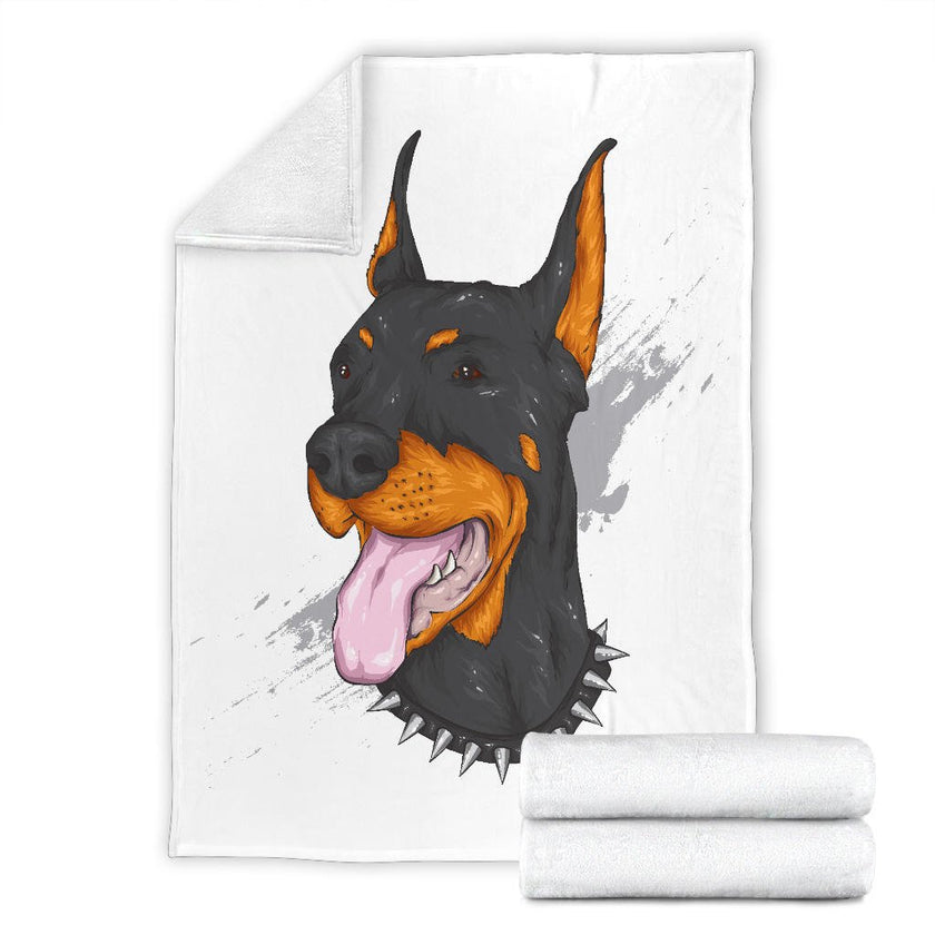 Premium Blanket Doberman Dog Cool Cartoon Portrait - Carbone's Marketplace
