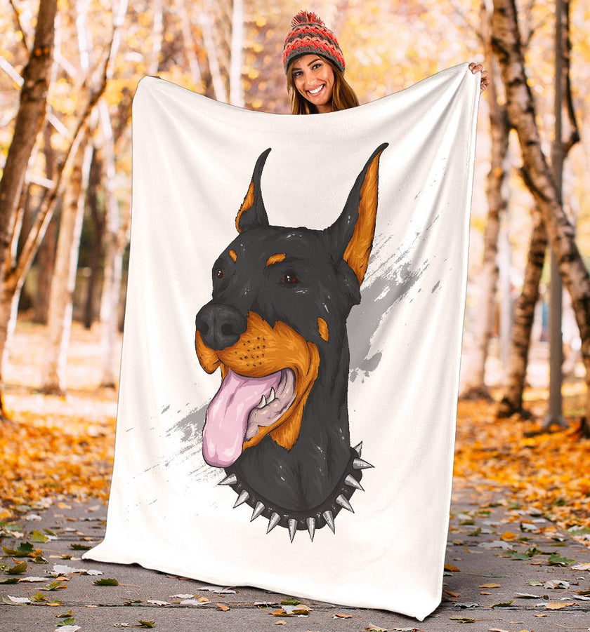 Premium Blanket Doberman Dog Cool Cartoon Portrait - Carbone's Marketplace