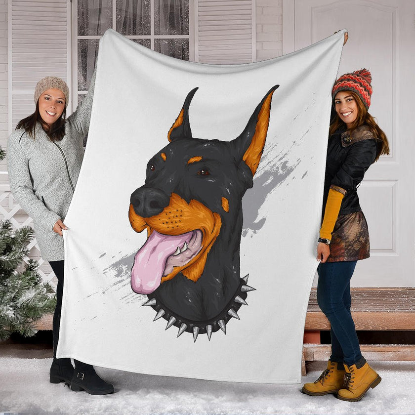 Premium Blanket Doberman Dog Cool Cartoon Portrait - Carbone's Marketplace