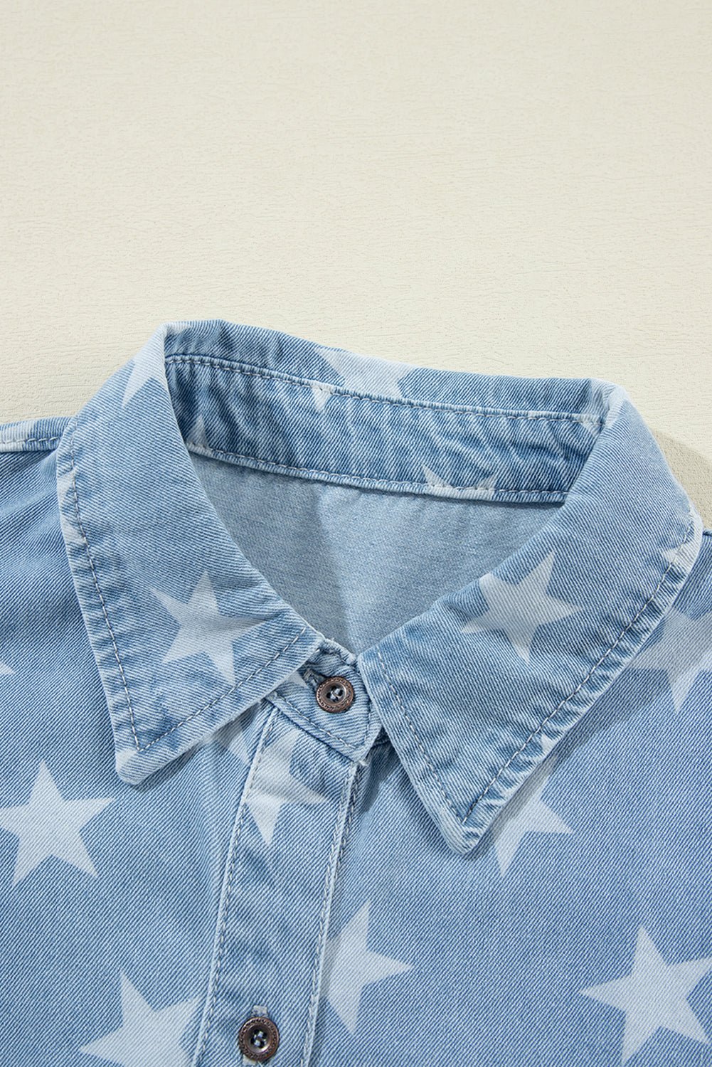 Raw Hem Star Collared Neck Denim Top - Carbone's Marketplace