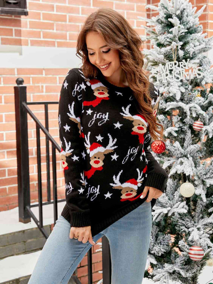 Reindeer Round Neck Sweater - Carbone's Marketplace