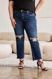 RFM Crop Dylan Full Size Tummy Control Distressed High Waist Raw Hem Jeans - Carbone's Marketplace