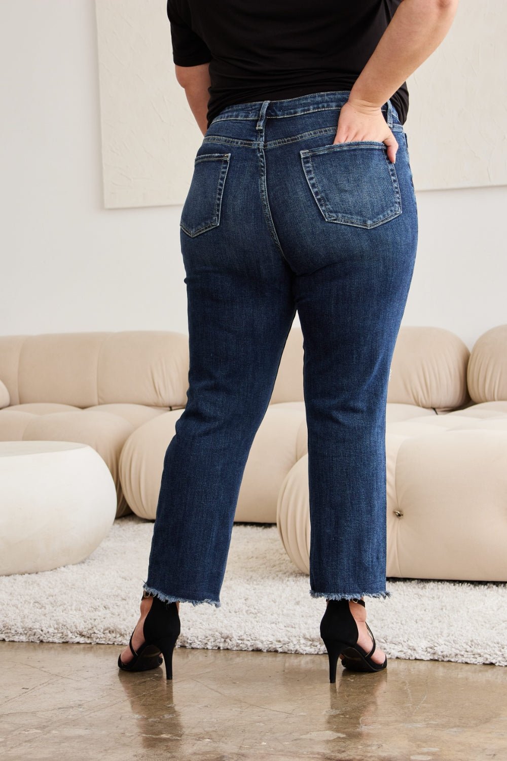 RFM Crop Dylan Full Size Tummy Control Distressed High Waist Raw Hem Jeans - Carbone's Marketplace