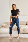 RFM Crop Dylan Full Size Tummy Control Distressed High Waist Raw Hem Jeans - Carbone's Marketplace