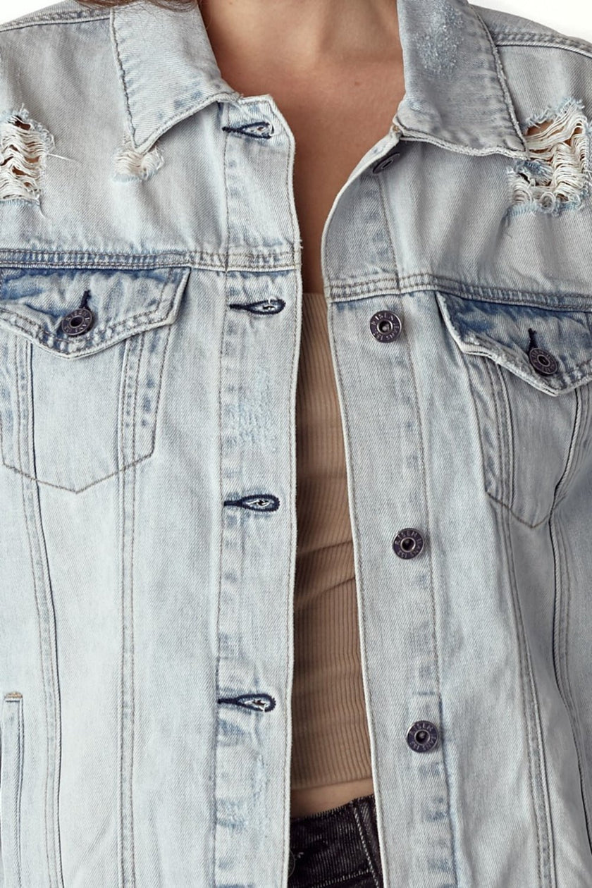 RISEN Distressed Button Up Jacket - Carbone's Marketplace