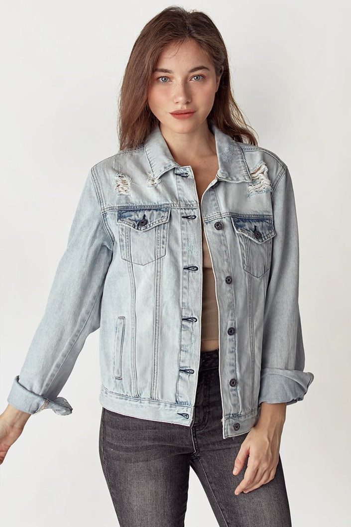 RISEN Distressed Button Up Jacket - Carbone's Marketplace